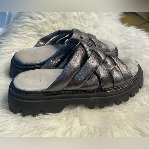 Fru.it Leather Slide Sandals Pewter Metallic Made in Italy 9.5 - Picture 5 of 8